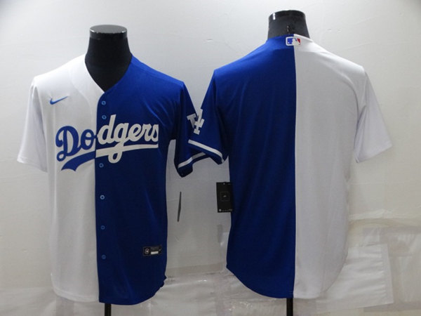 Men's Los Angeles Dodgers Blank White/Blue Split Cool Base Stitched Baseball Jersey